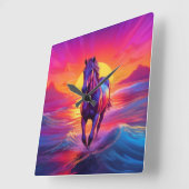 Stunning Artwork of Horse at Sunset Vierkante Klok (Hoek)