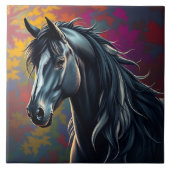 Stunning Black Friesian Horse in the Fall Tegeltje (Voorkant)