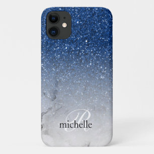 Stunning Blauwe Glitter Ombre Marmer Monogram Case-Mate iPhone Case