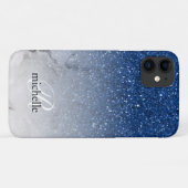 Stunning Blauwe Glitter Ombre Marmer Monogram Case-Mate iPhone Case (Achterkant (horizontaal))
