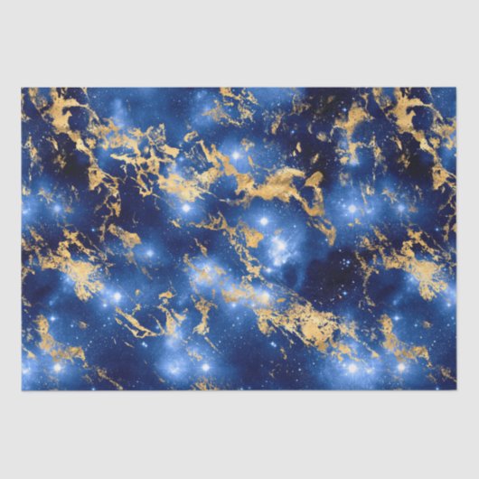 Stunning Blauwe, Witte & Gouden Marmer Galaxy Tissuepapier (Voorkant)