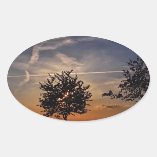 Stunning bomen, zonsondergang natuur landschap fot ovale sticker (Voorkant)