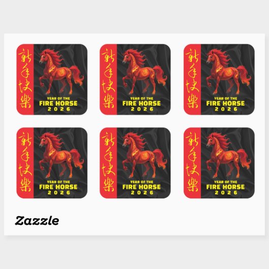 Stunning Chinese Year of the Fire Horse 2026 Vierkante Sticker (Vel)