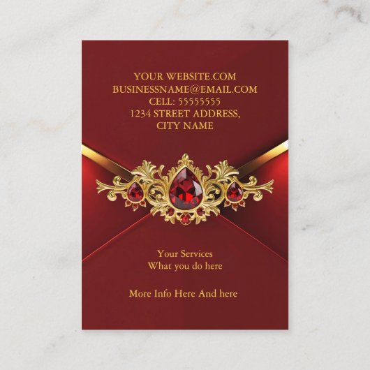 Stunning Elegant Regal Red Gold Jewels Gems Visitekaartje (Achterkant)