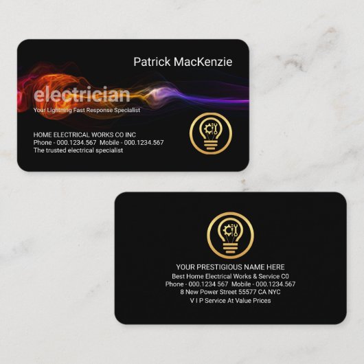 Stunning Fast Lightning Strike Electrician Service Visitekaartje (Voorkant / Achterkant)