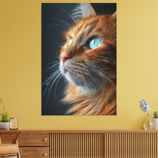 Stunning Fluffy Ginger Cat Profile - Blue Eyed Canvas Afdruk (Insitu (Woonkamer))