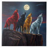 Stunning Four Wolves, One Midnight Desert Howl Tegeltje (Voorkant)