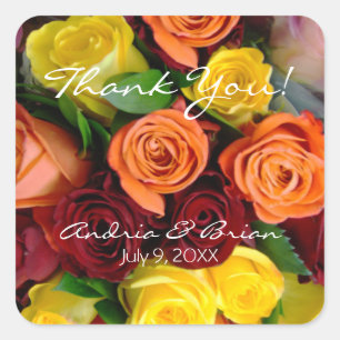 Stunning Geel Oranje & Rode Rozen Boeket Vierkante Sticker