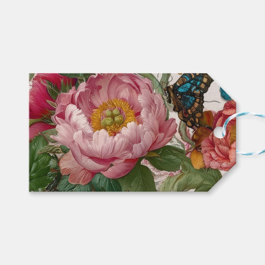 Stunning Gewaagde Bloemendesign Vlinder en Pioenro Cadeaulabel (Voorkant (Horizontaal))
