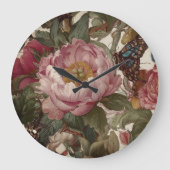 Stunning Gewaagde Bloemendesign Vlinder en Pioenro Grote Klok (Voorkant)