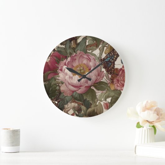 Stunning Gewaagde Bloemendesign Vlinder en Pioenro Grote Klok (Huis)