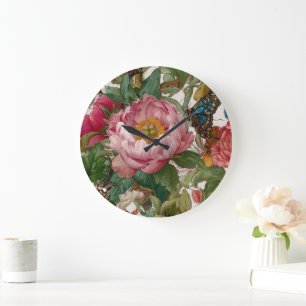 Stunning Gewaagde Bloemendesign Vlinder en Pioenro Grote Klok