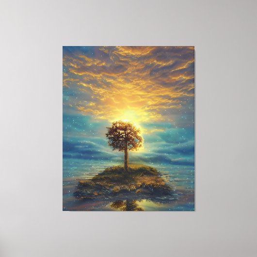Stunning Golden Sunset Tree Canvas Afdruk (Voorkant)