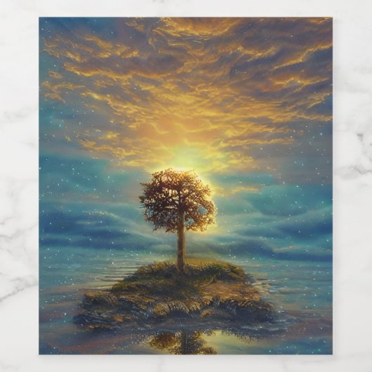 Stunning Golden Sunset Tree Wijn Etiket (Enkel label)