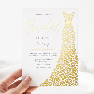 Stunning Gouden Hart Folie Jurk Bruidsbeurt Uitnodiging