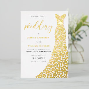 Stunning Gouden Hart Folie Jurk Trouwfeest Uitnodiging