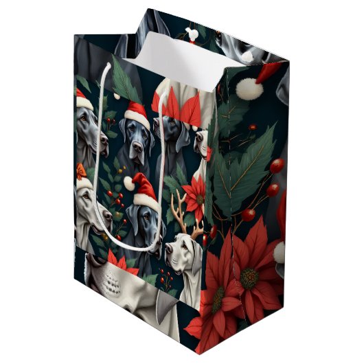 Stunning Great Dane Christmas Gift Bag Medium Cadeauzakje (Voorkant Gekanteld)