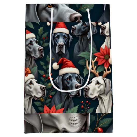 Stunning Great Dane Christmas Gift Bag Medium Cadeauzakje (Achterkant)