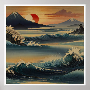 stunning Japanse Bergen Watercolor Wandkunst Poster
