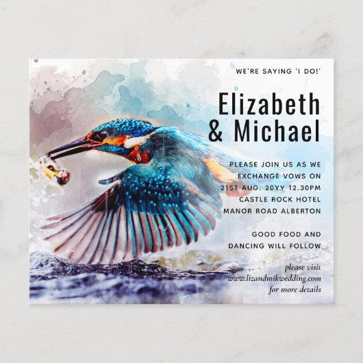 Stunning Kingfisher Bird Budget Weddenschap Uitnod (Voorkant)