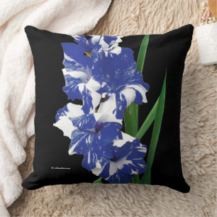 Stunning Koninklijk Blauwe & Witte Gladiolus Zwaar Kussen