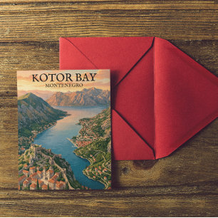 Stunning Kotor-baai Montenegro Retro Reisposter Briefkaart