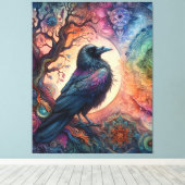 Stunning Kraai Boom des levens Mandala Pagan Gotis Canvas Afdruk (Insitu (Houten vloer))
