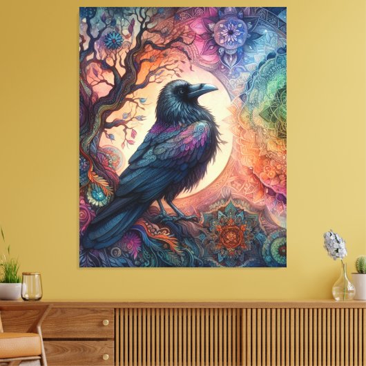 Stunning Kraai Boom des levens Mandala Pagan Gotis Canvas Afdruk (Insitu (Woonkamer))