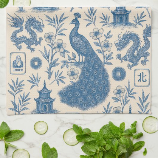 Stunning Mahjong Toile Kitchen Towel Theedoek (Gevouwen)