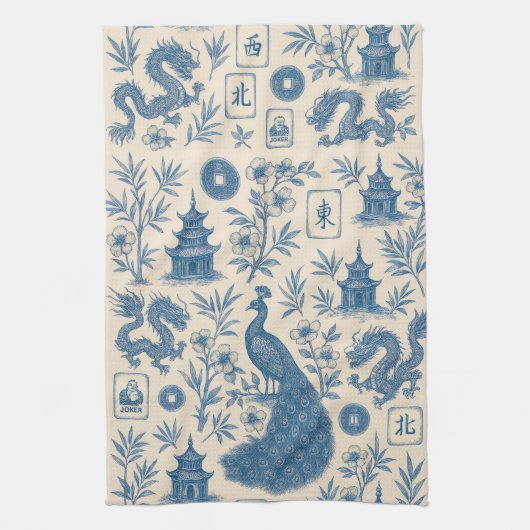 Stunning Mahjong Toile Kitchen Towel Theedoek (Verticaal)