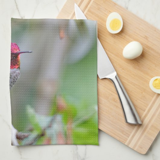 Stunning Male Anna's Hummingbird in Plum Tree Theedoek (Quarter Fold)