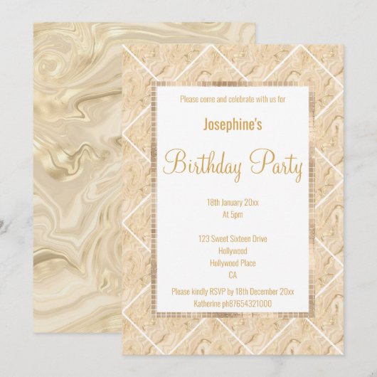 STUNNING METALLIC CHAMPAGNE & GOLD CUSTOM SATIN KAART (Voorkant / Achterkant)
