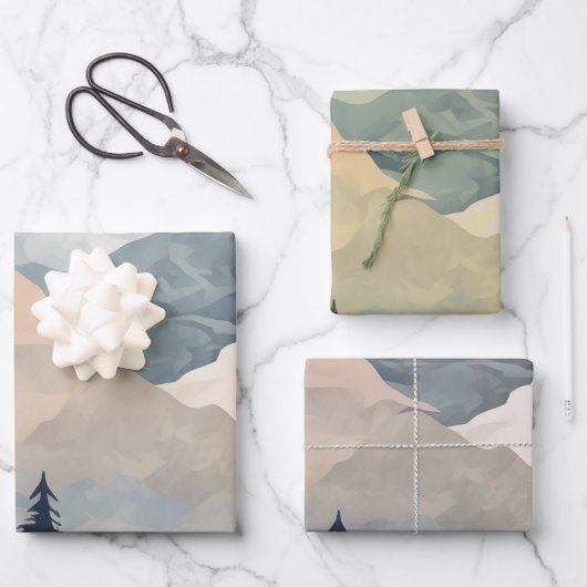 Stunning Mountain Tree Sunset Pattern, Poster Art Inpakpapier Vel (Voorkant)