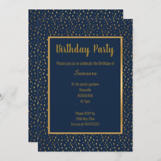 STUNNING NAVY GOLD TRIM ELEGANT BIRTHDAY KAART (Voorkant / Achterkant)