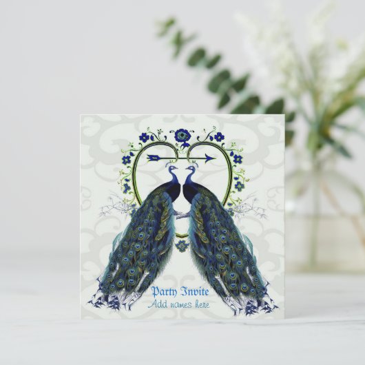 Stunning paar pauwen liefdeshart frame versierd kaart (Staand voorkant)