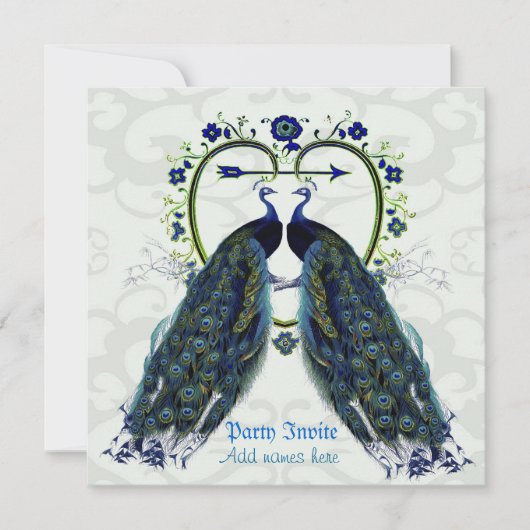 Stunning paar pauwen liefdeshart frame versierd kaart (Voorkant)