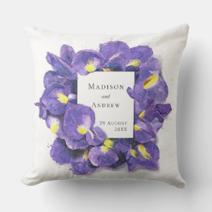 Stunning Paarse Irissen Waterverf Bloemstuk Bedank Kussen