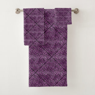 STUNNING PAARSE WITTE TOWEL  LEOPARD BAD HANDDOEK