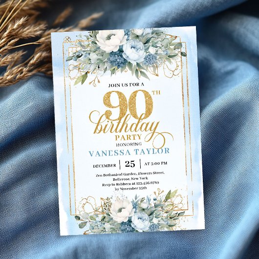 Stunning pastel blue gold frame 90th birthday kaart