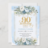 Stunning pastel blue gold frame 90th birthday kaart (Voorkant)