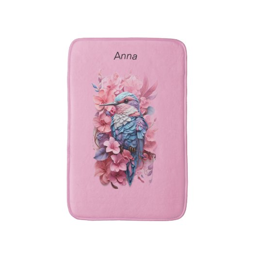Stunning Pastel Hummingbird Floral Badmat (Voorkant Verticaal)