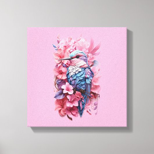 Stunning Pastel Hummingbird Floral Canvas Afdruk (Voorkant)