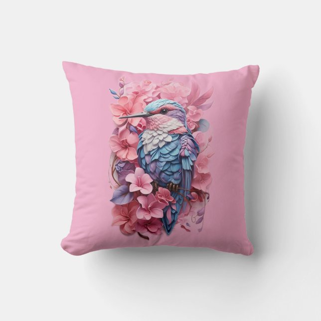 Stunning Pastel Hummingbird Floral Throw Pillow Kussen (Voorkant)