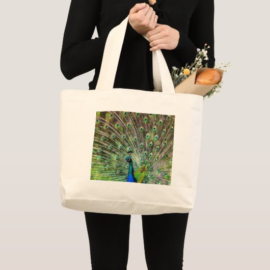 Stunning Pauw  en veren foto accessoires Grote Tote Bag (Voorkant (product))