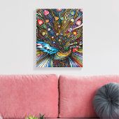 Stunning Pauw in Huichol stijl Kunst Canvas Afdruk (Insitu (Woonkamer))