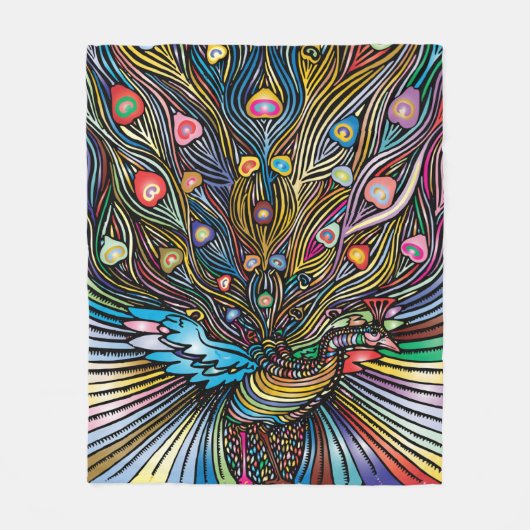 Stunning Pauw in Huichol-stijl Kunst Fleece Deken (Voorkant)