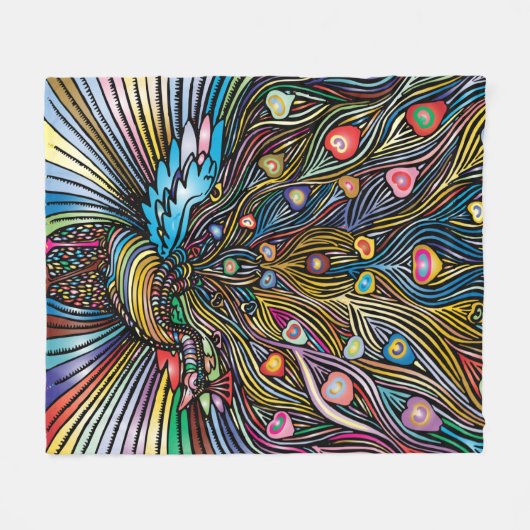 Stunning Pauw in Huichol-stijl Kunst Fleece Deken (Voorkant (Horizontaal))