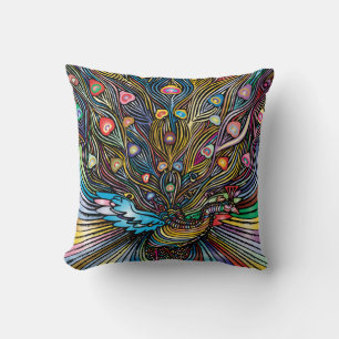 Stunning Pauw in Huichol stijl Kunst Kussen