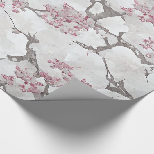 Stunning Pink and Silvery Cherry Blossom Print Cadeaupapier (Hoek)