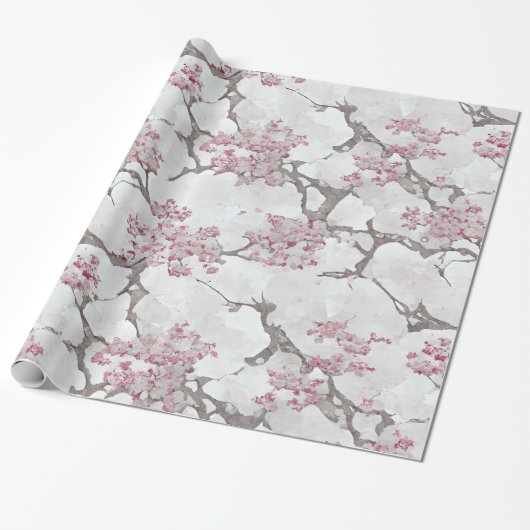 Stunning Pink and Silvery Cherry Blossom Print Cadeaupapier (Uitgerold)